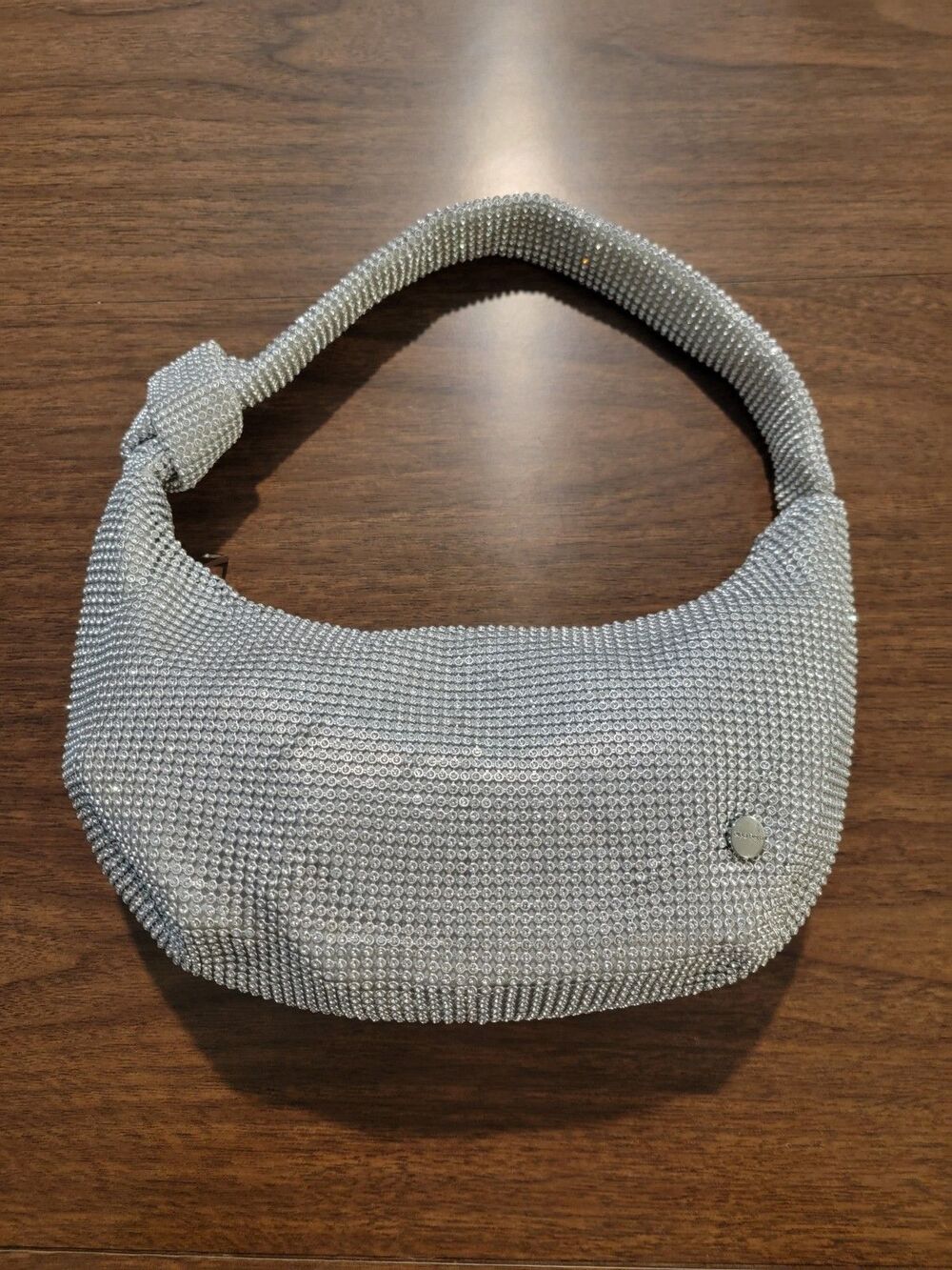Olga Berg - Jessica Soft Crystal Mesh Croissant Bag Silver